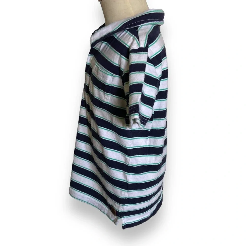 Janie & Jack Boys Shirt Size 4 Lighthouse Way Striped Polo Shirt White Teal Blue